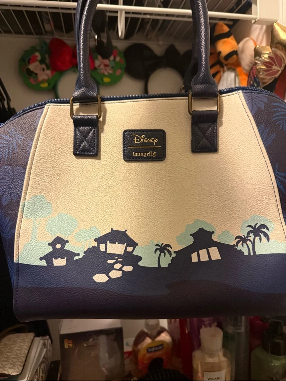 Loungefly Stitch & Scrump Dome Satchel - Navy, Cream, Teal, Purple